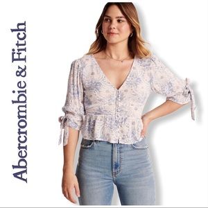 Abercrombie & Fitch Blue and Pink Peasant Top